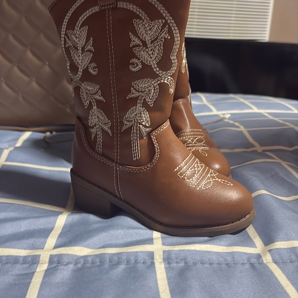 Brown Embroidered Kids Boots